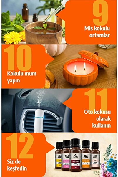 Dets Hava Nemlendirici Kokusu Uçucu Yağı Oda Kokusu Esansı Buhurdanlık Esansı 10ml