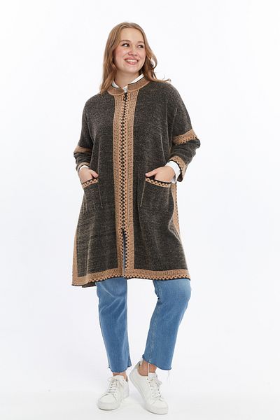 Laden Women's Very Thick Knitwear Plus Size Poncho Long Sleeve Winter Mother Cardigan