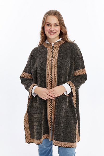 Laden Women's Very Thick Knitwear Plus Size Poncho Long Sleeve Winter Mother Cardigan