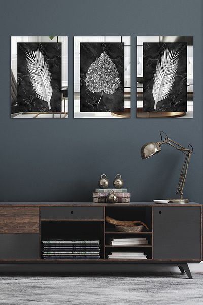 Evinemoda Τραπέζι καθρέφτη από ασήμι 3 τεμαχίων Flower Leaf