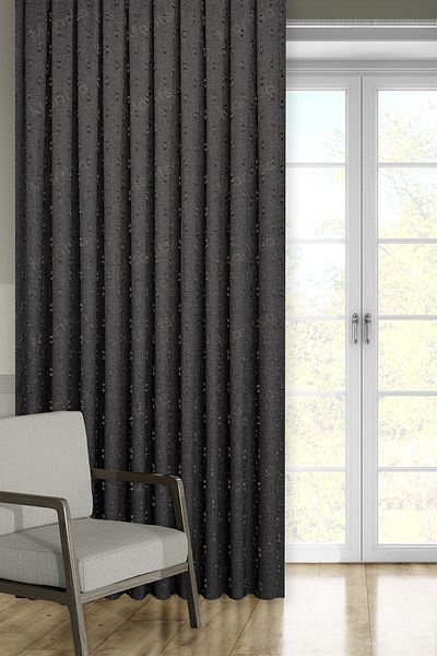 MARİTSA Background Curtain - Soft Linen Series Helia Pattern Dark Gray Dense Pleat (1X3) Curtain