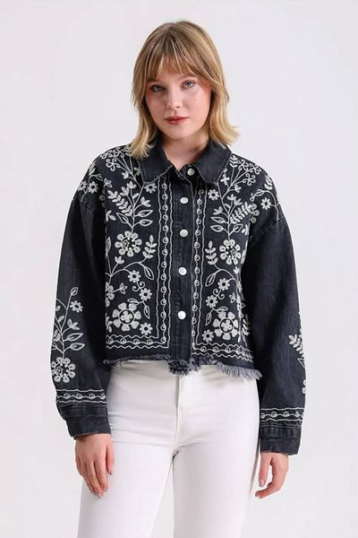 Hatun Atila Дамско бродирано дънково яке 8571