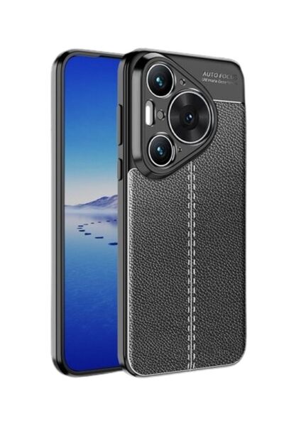 HANPORIUM Huawei Pura 70 Pro Deri Desenli Silikon Kılıf - Ultra Darbe Emici Kamera Korumalı Kapak