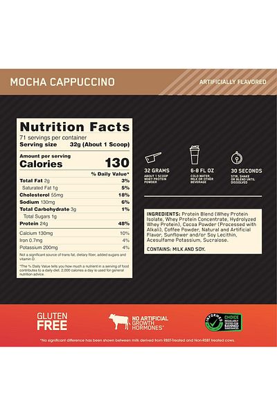 Optimum Nutrition Gold Standard 100% Whey Protein, Mocha Cappuccino, 5 LB