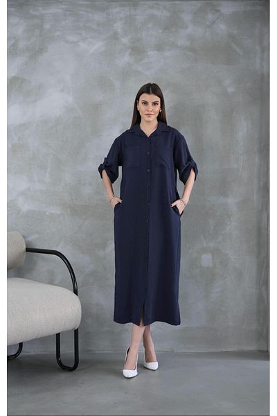 mfbcollection Belted Modal Fabric Shirt Dress with Front Pocket
