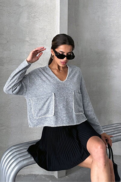 VERYMODA Shepherd's Stitched Knitwear Blouse - Gray |   F1652