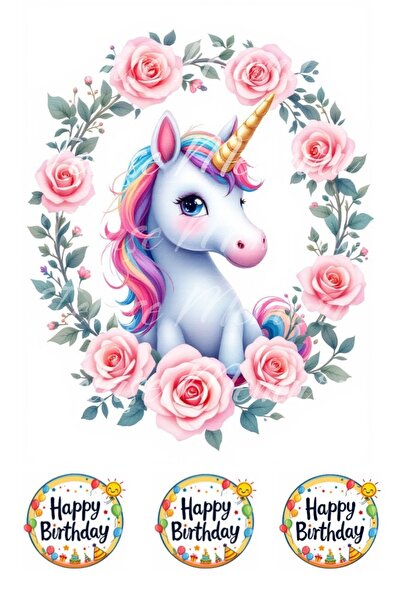 telaşe memuru صورة وطباعة كعكة يونيكورن - صورة كعكة ورقية صالحة للأكل على شكل...