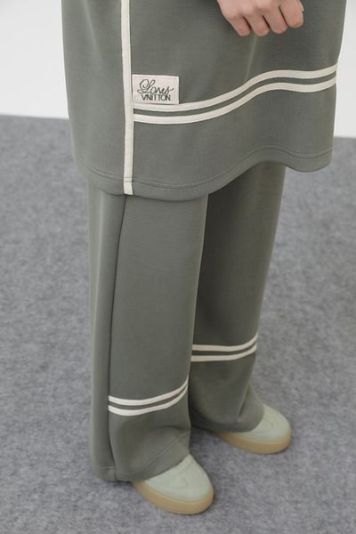 Puane Women's Trouser Leg and Tunic Skirt Hem Stripe Detailed Suit 14291