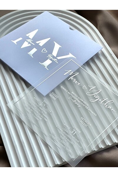 emindijital Beyaz Zarflı Şeffaf Nikah, Nişan, Kına, Düğün Davetiyesi - 50 Adet