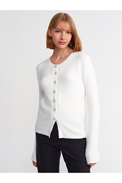 Dilvin 60198 Ζακέτα με μαργαριταρένια κουμπιά Crew Neck