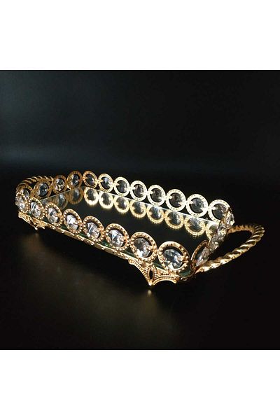 HİLALKRİSTAL Mirrored-Crystal Stone -Single- Coffee Presentation Tray