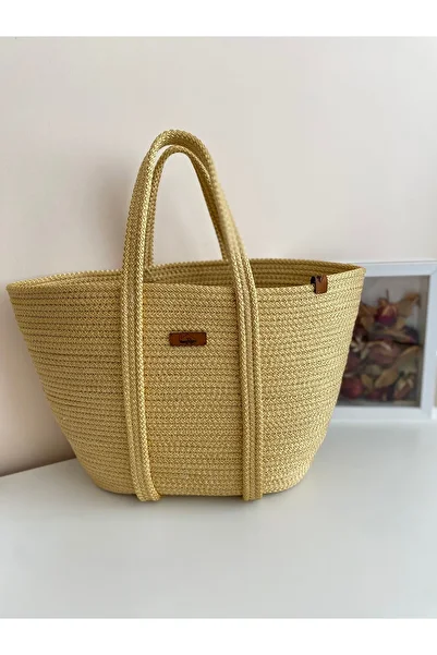 MS Glassware Wicker Hane Series Jute Beach Bag, Arm and Hand Castle
