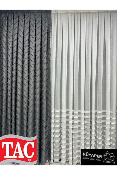 Taç Gray Color Cross Tassel Curtain Linen Single Wing Brochol Gift