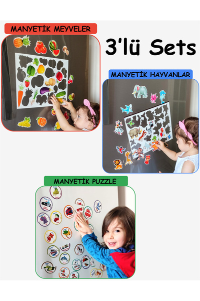 Schmülzer Buzdolabı Eğitici 3' Lü Set Manyetik Hayvanlar / Meyveler/puzzel - ...