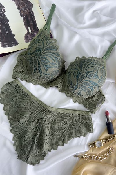 G&H UNDERWEAR - Σετ σουτιέν με δαντέλα χακί 2 τεμ