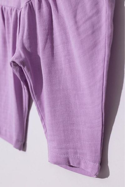 Magu Cotton Cute Teddy Bear Printed Orange Baby Girl T-Shirt and Lilac Pants Two-Piece Set