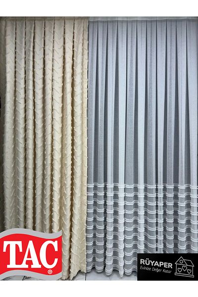Taç Face Cave Cream Color Brooch, 1St Quality Curtain