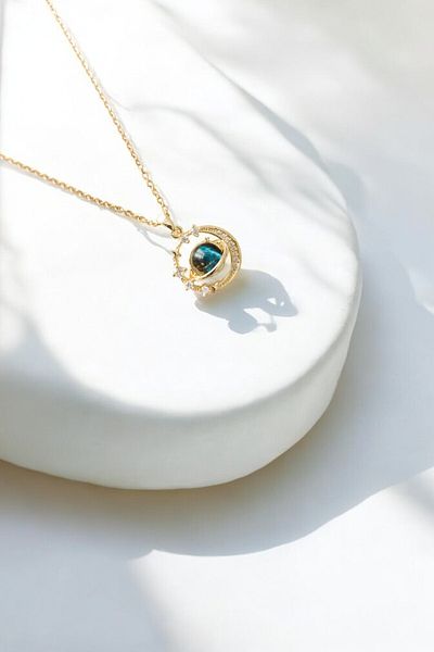 JoyShine Gold Color Moon Star Necklace - Zircon Stone Planet Themed Steel Necklace