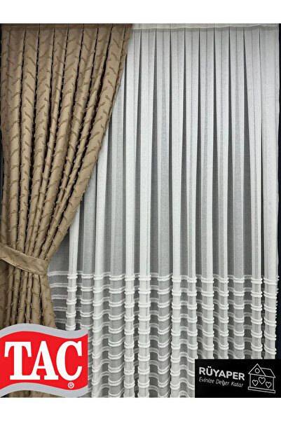 Taç Dreamper Mink Color Cross Tasseled Background Curtain Linen 1St Quality Brochol Gift (Single Wing)