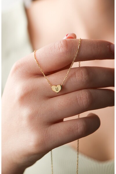 LİNOVE JEWELLERY U Harf Gümüş Kolye 925 Ayar Gümüş Üzeri 14k Altın Kaplama Ha...