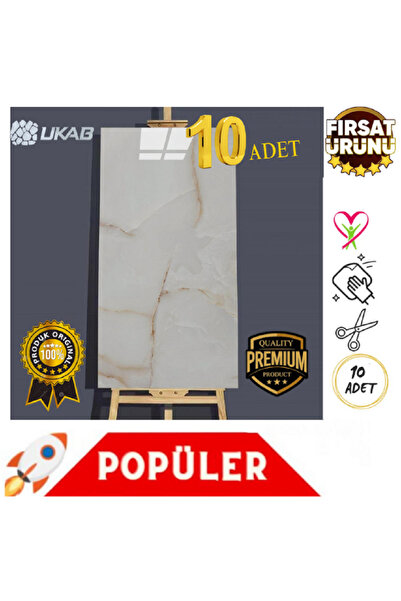 UKAB DEKOR 30x60 cm Kendinden Yapışkanlı Bej Dekoratif Esnek Köpük Pvc Mermer...