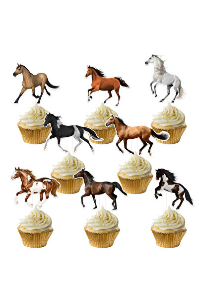 Choice زينة كب كيك على شكل حصان ديربي، 24 قطعة، أعواد أسنان لسباق الخيل في كن...
