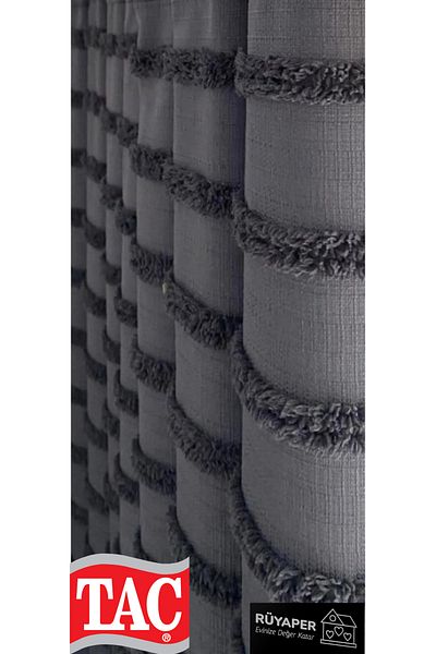 Taç Rüyaper Anthracite Color Tasseled Background Curtain Linen 1St Quality Brochol Gift (Single Wing)
