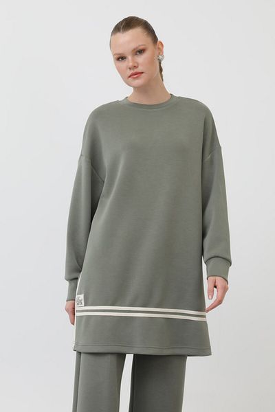 Puane Women's Trouser Leg and Tunic Skirt Hem Stripe Detailed Suit 14291