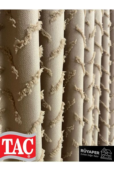 Taç Dreamper Mink Color Cross Tasseled Background Curtain Linen 1St Quality Brochol Gift (Single Wing)