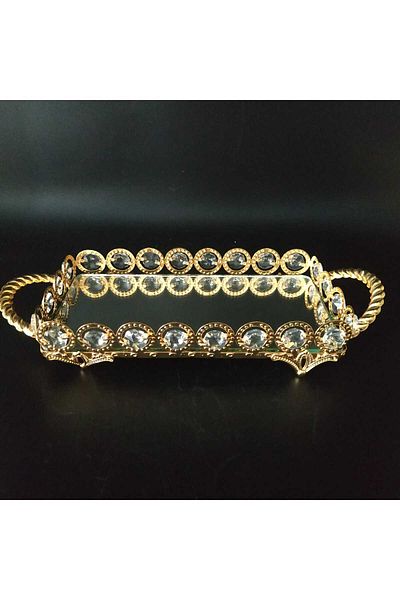 HİLALKRİSTAL Mirrored-Crystal Stone -Single- Coffee Presentation Tray
