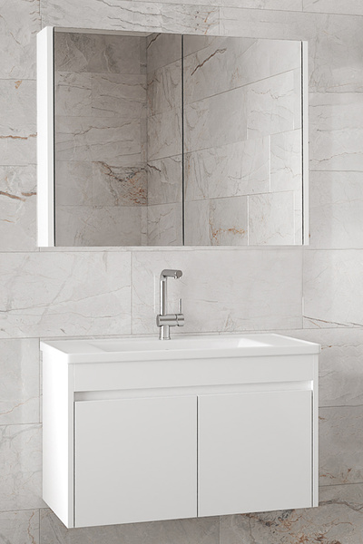 Alfa Banyo Estella ES-A 80 cm Beyaz Mdf Lavabolu Banyo Dolabı banyo lavabo dolabı Hazır Kurulu