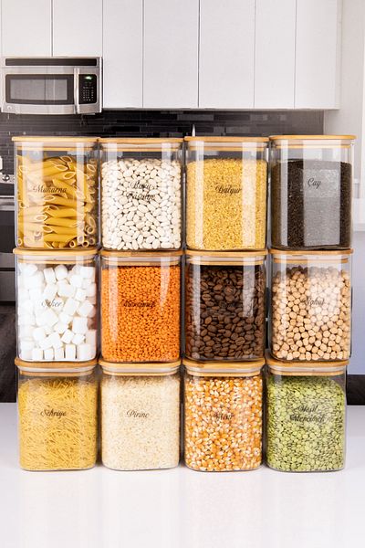 naturelove 12'Li Bamboo Vacuum Lid Borosilicate Glass Jar Food Storage Container 1000 ml