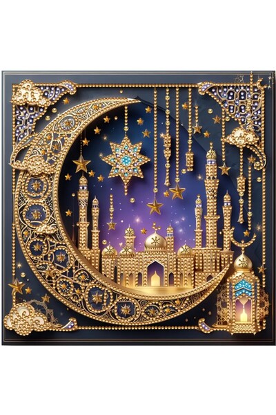 Miki & Miki İslami Hilal ve Yıldız Ramazan 5D Elmas Sanat Seti Kiti 30x30 cm