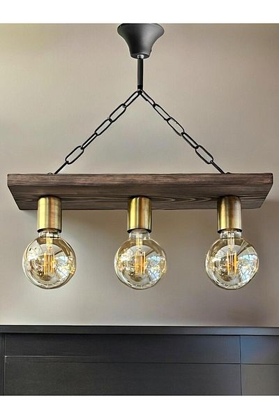 ONUR AVİZE Venge lisa - Set of 3 Retro Antique Wooden Chandelier