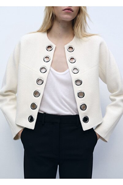 MANGO Woman Delikli kenarlı pamuklu ceket