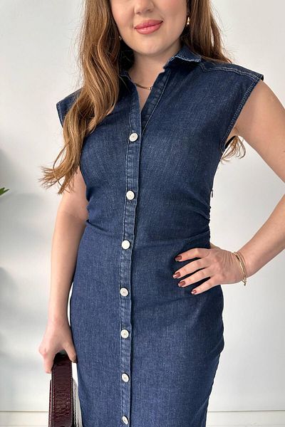 MaziButik Rochie din denim cu detaliu cu nasturi Albastru bleumarin
