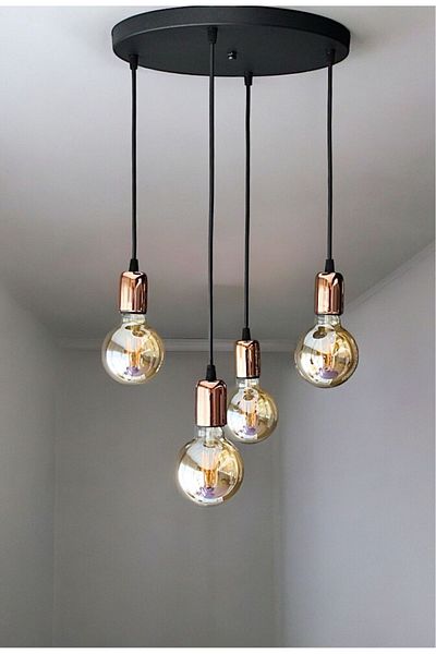 ONUR AVİZE Retro Copper Lampholder Agora 4-Piece Pendant Lamp