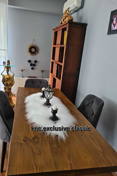 KNC EXCLUSİVE CLASSİC مفرش طاولة من الفرو الأبيض، ديكور أنيق فاخر، ديكور عصري...