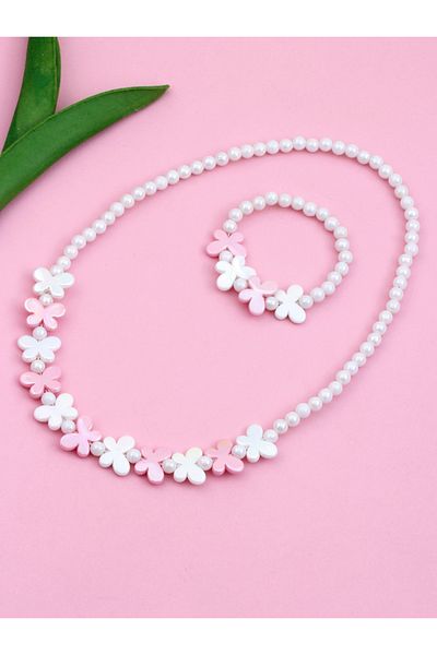 Choice WHITE 40cm 2pcs Girls Butterfly decorated beaded necklaces and bracelets for daily wear throughout t