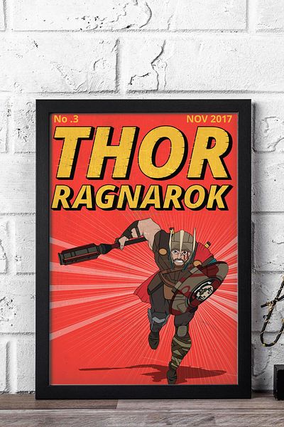 Saturn Pictură înrămată Thor Ragnarok - Pictură poster de copertă de benzi desenate Marvel