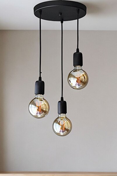 ONUR AVİZE Retro Rustik Agora 3'lü Siyah Sarkıt