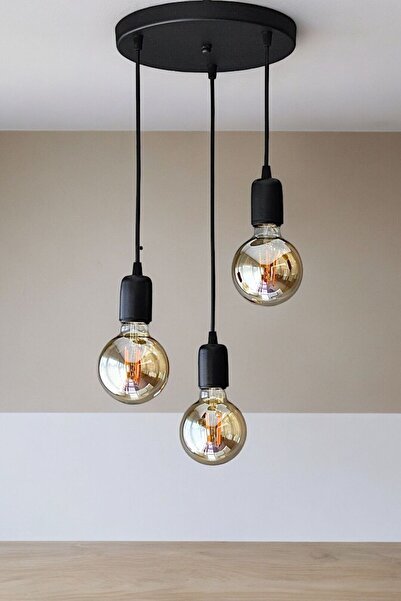 ONUR AVİZE Retro Rustik Agora 3'lü Siyah Sarkıt