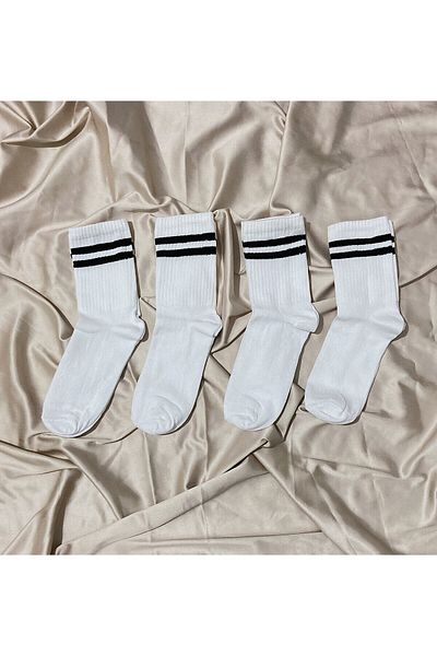 MODA 4 Pack Black Striped College Socks (4 Pairs)
