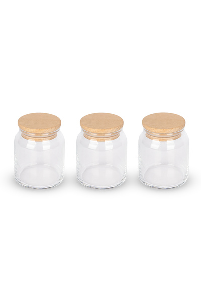 dnshome 3 Adet 300 ml Cam Kavanoz Vakumlu Doğal Ahşap Kapaklı Kavanoz