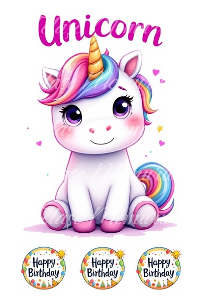 telaşe memuru صورة وطباعة كعكة يونيكورن - صورة كعكة ورقية صالحة للأكل على شكل...