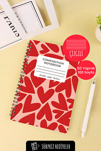 Anime Marketi دفتر مدرسي حلزوني مقاس A5 بتصميم قلوب كبيرة 50 ورقة و100 صفحة -...