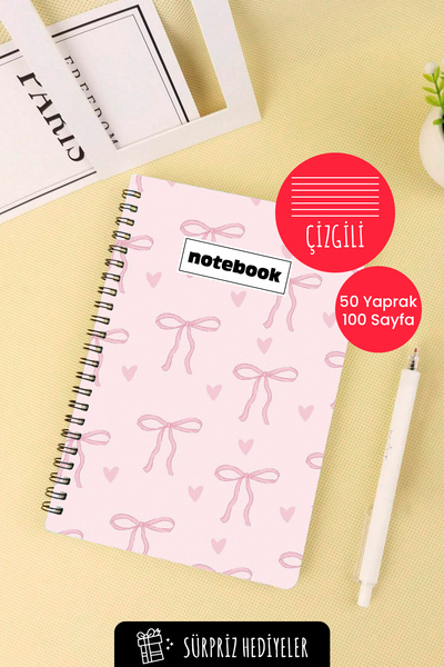 Anime Marketi Pembe Kurdela 2 Tasarımlı A5 Spiralli Okul Defteri 50 Yaprak 10...