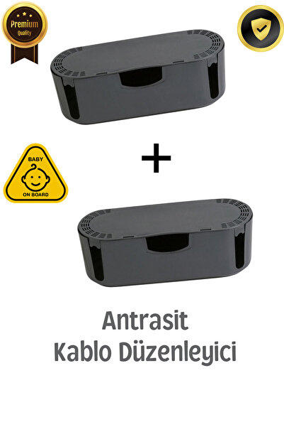 COOLOVS 2 Adet Kablo Gizleme Kutusu Çoklu Priz Kutusu Kablo Düzenleyici (Antrasit)