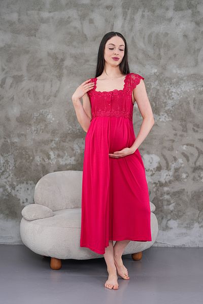 Lohussa Women's Fuchsia Lace Summer Special Design Full Length Cotton Maternity Nightgown
