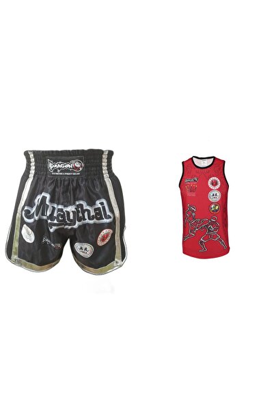 Dragondo Pantaloni scurți de sparring Muay Thai aprobați Mt2019 și set de maiouri Muaythai cu logo-ul federatii imprimat digital